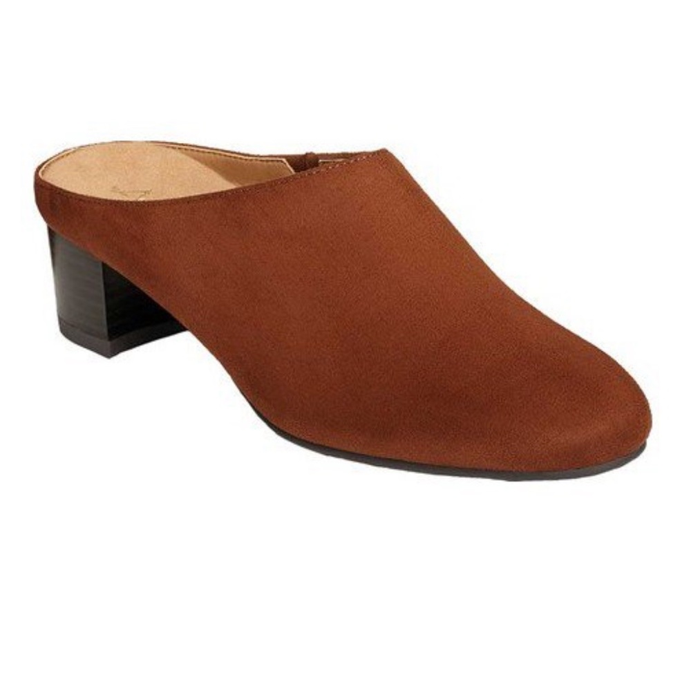 NWOB Women's A2 by Aerosoles Lilypad Mule Sz 11 Mid Brown Burgundy Faux Suede